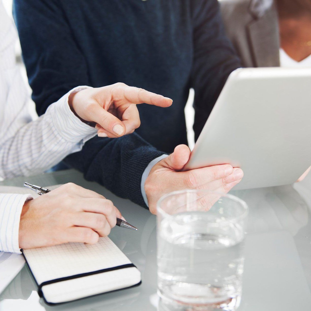 discussion of information on tablet